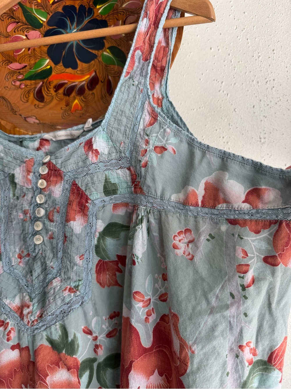 Soft Surroundings Floral Summer Lounge Dress in Mint with Coral Blooms Size 3X - Picture 6 of 11